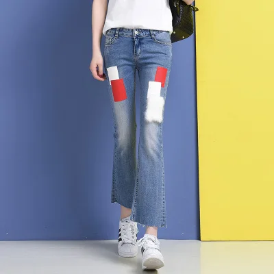 

2017 New Fashion Women Ladies Sexy Jeans Female Sexy Patchwork Hight Waist Flare pants Trousers
