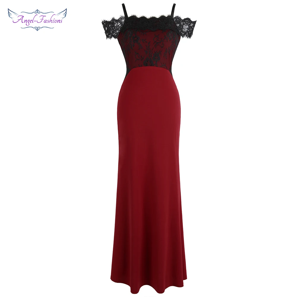 Женское вечернее платье Angel fashions длинное кружевное нарядное с открытыми плечами