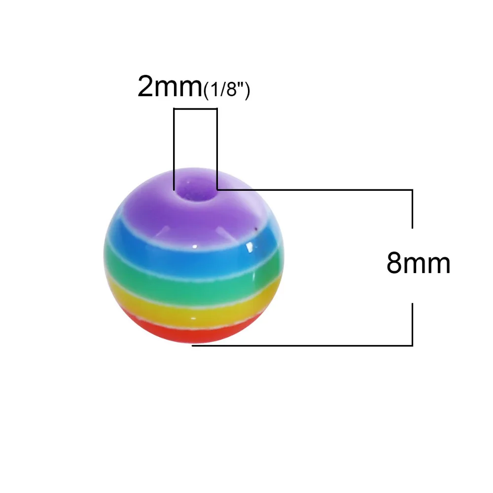 Doreen Box hot-200 Многоцветный Полосатый круглый бусины-разделители из смолы 8 мм(3/")(B18809