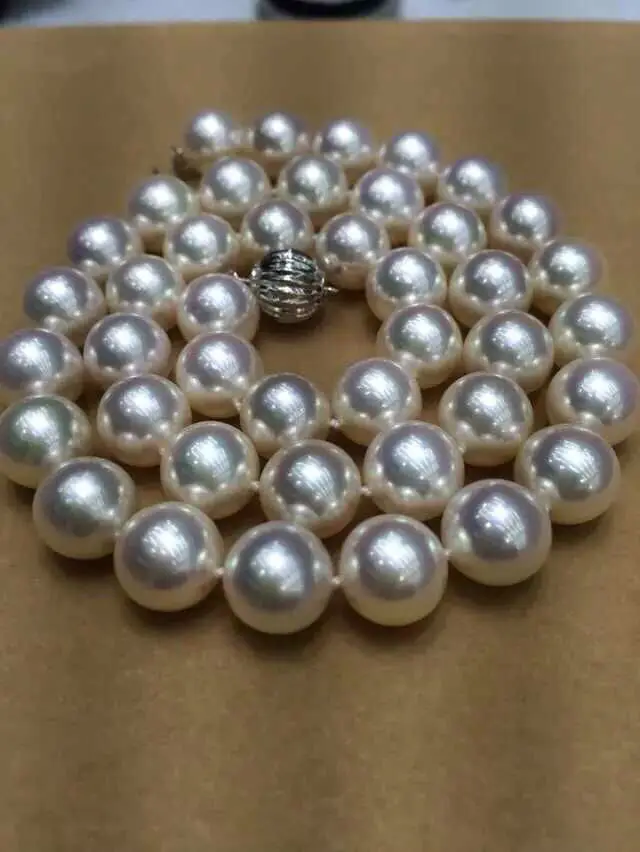 

Hot selling free shipping********17"11-12 mm natural south sea white pearl necklace ok 585 white gold clasp