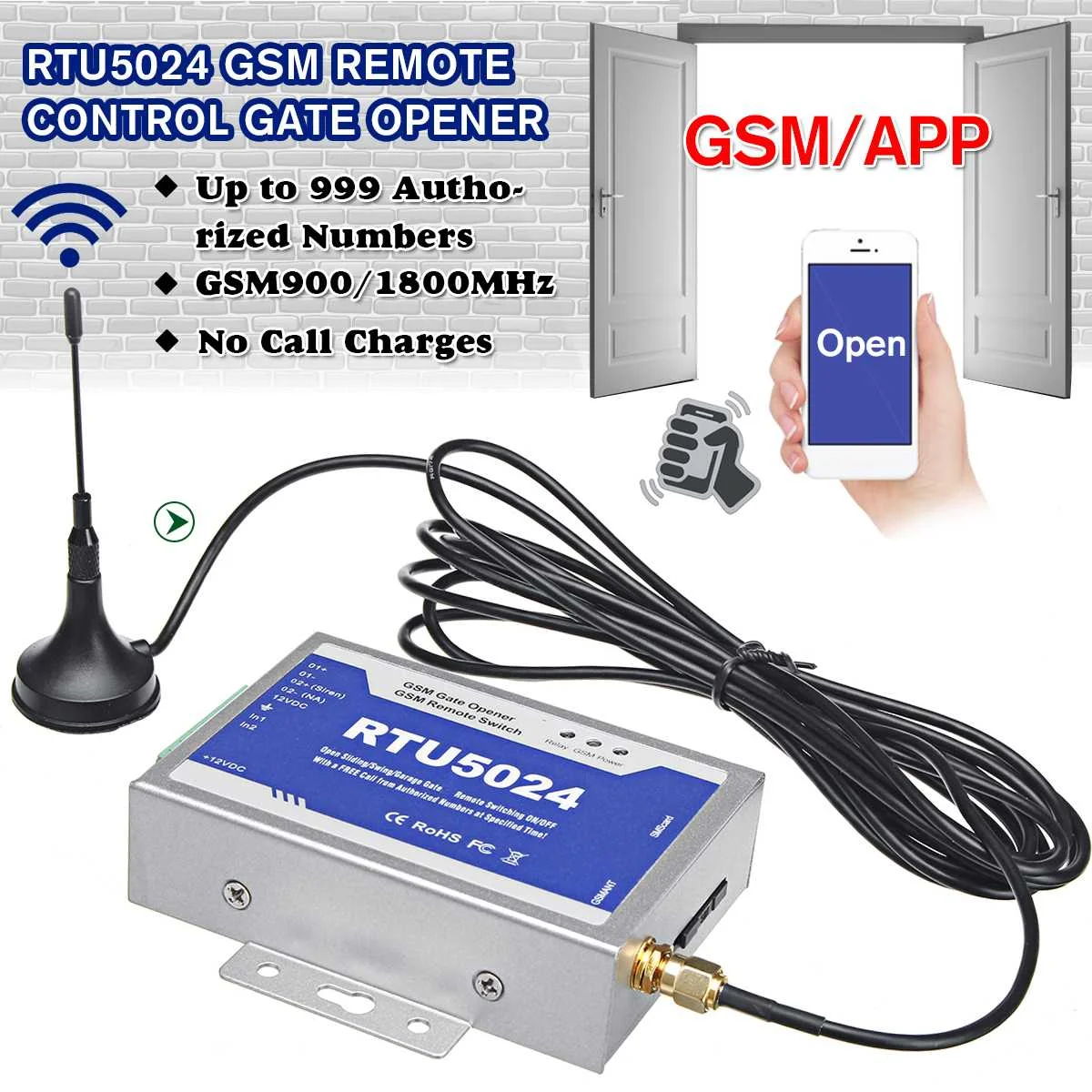 

RTU5024 GSM Relay SMS Call Door Gate Opener Remote Controller Wireless Door Access Switch for Parking System with 300cm Antenna