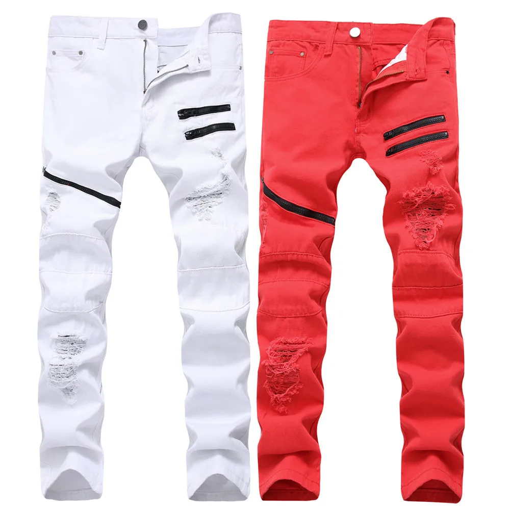 New Ripped Hole Men's Jeans Straight New Brand Jeans Denim With