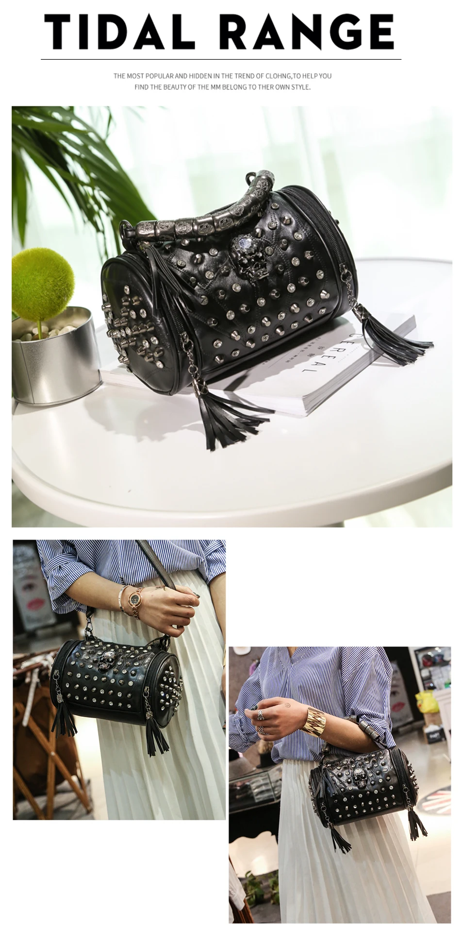 luxo rock rebite punk bolsa de ombro