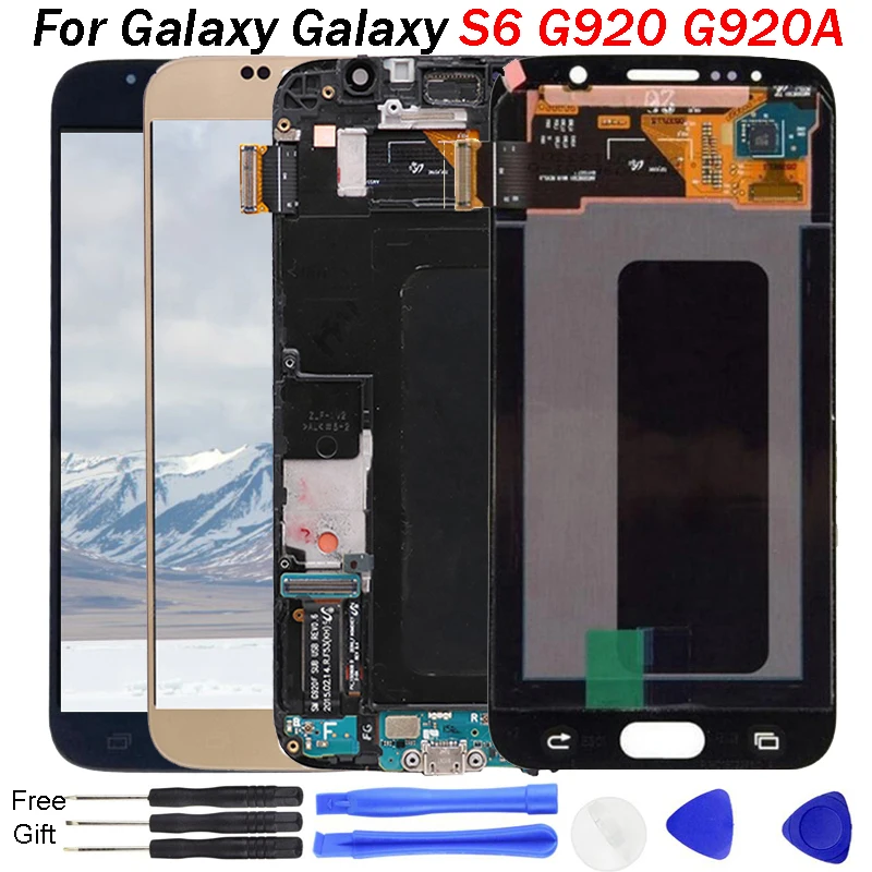 Оригинальный AMOLED ЖК экран с рамкой для SAMSUNG Galaxy S6 G920 дигитайзер G920F G920T G920A