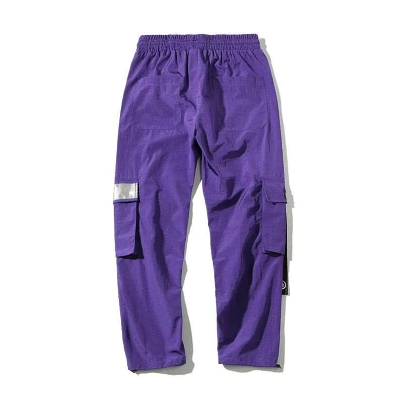 Штаны-карго мужские хип-хоп карманы брюки лента фиолетовые тренировочные брюки свободные боковые полосы спортивные брюки уличная одежда