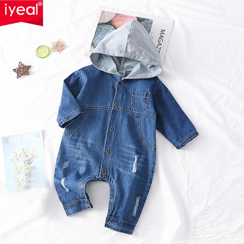 

IYEAL Spring Autumn Toddler Baby Boys Girls Hooded Long Sleeve Soft Denim Romper Jumpsuit Outfit Kids Infant Clothes for 1-3T
