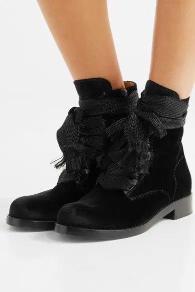 2018 Spring Fashion Black Smooth Leather Women Round Toe Ankle Boots Thicken Shoelace Ladies Knight Boots Lace Up Martin Boots