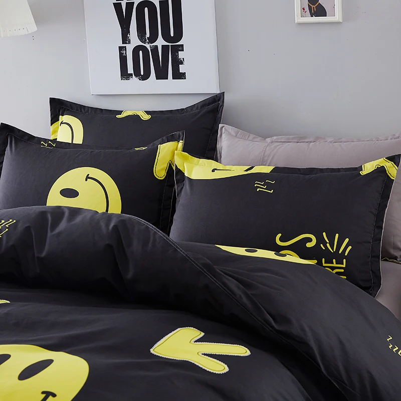 Мультфильм Постельное белье черный emoji печати 3/4 шт. набор кровать односпальная