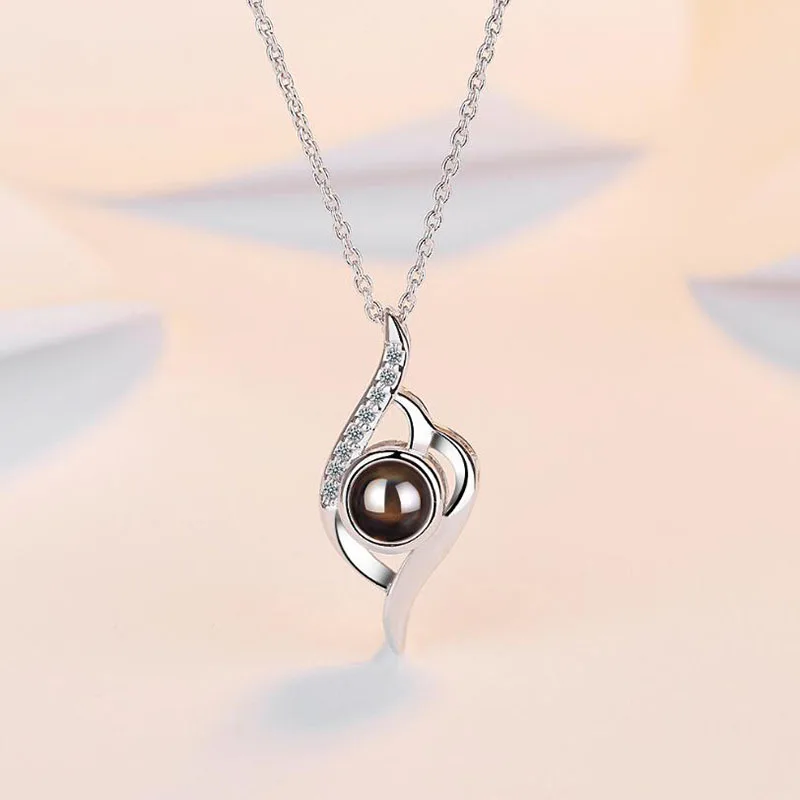 

Unique 925 Sterling Silver Wing Necklaces For Lady Jewelry I Love You In 100 Languages Projection Necklace Party Accessories Hot