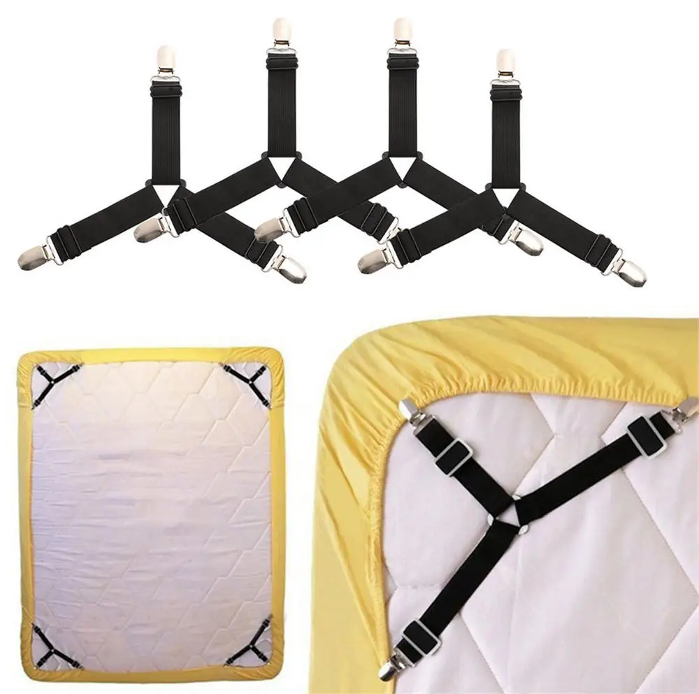 

4pcs/set Creative Adjustment Bed Sheet Mattress Clips Holder Elastic Grippers For Bedding Buckle Holder Fixed Pegs Black White