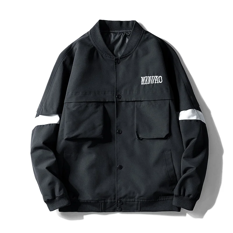 Новая модная мужская куртка-пилот, Повседневная однотонная мужская уличная куртка-бомбер для мальчиков, хип-хоп облегающая мужская куртка с карманами - Цвет: 9013 Black