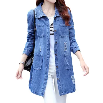 

2019 Spring Autumn New Windbreaker coat Fashion Slim Plus size Denim Trench coat Women's Casual Long Cowboy Overcoat 5XL e088