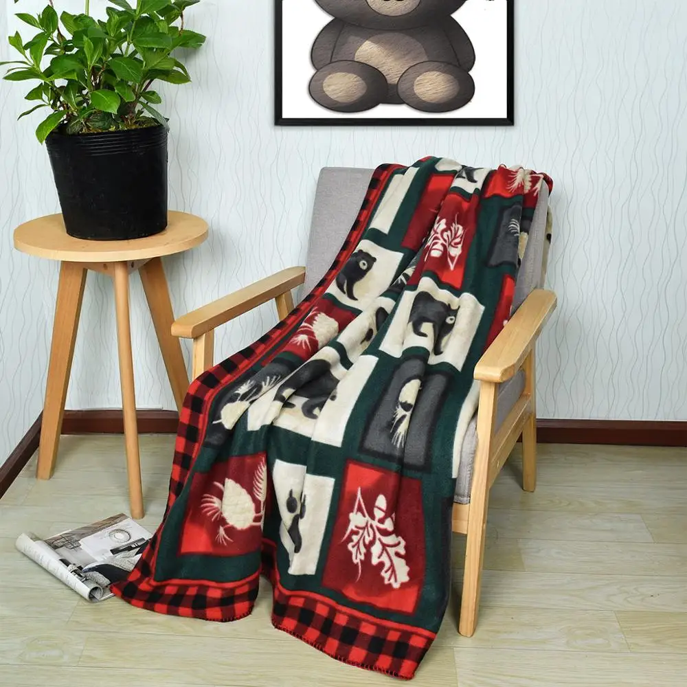 BBJ Polar Fleece Fabric Blanket Printed Red Green Plant Rectangle