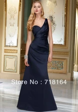 2017 brand new satin dark blue satin floor length one shoulder modest bridesmaid dress under 100 women custom made free shipping