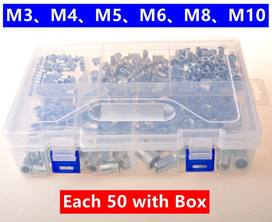 MXITA клепальный пистолет 300 шт. M3 M4 M5 M6 M8 M10 с головкой, набор гаек с заклепками, гайки, многоразмерные клепки - Цвет: M3-M10 with BOX