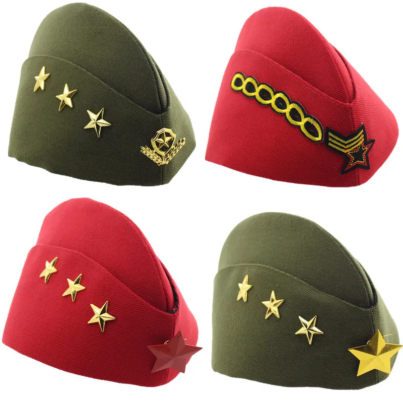 

New Sailor Hat Square Dance Performance Canvas Boat Army Hat Fans Stewardess Military Cap Autumn Winter Five Star Chain Beret VL