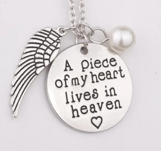

A piece of my heart lives in heaven Hand Stamped Remembrance Miscarriage Memorial Pendant Necklace Gift Jewelry for women