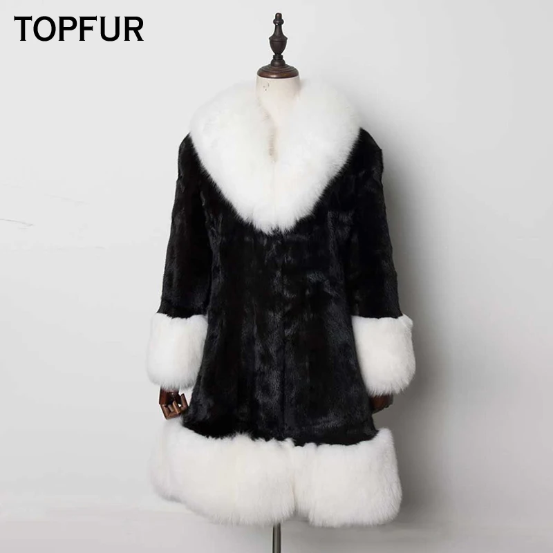 TOPFUR New 2018 Women Real Fur Coat Winter Top Quality Fur Coat Luxury Fashion Woolen Fur Coat With Fox Fur Collar And Cuff TOPFUR New 2018 Women Real Fur Coat Winter Top Quality Fur Coat Luxury Fashion Woolen Fur Coat With Fox Fur Collar And Cuff