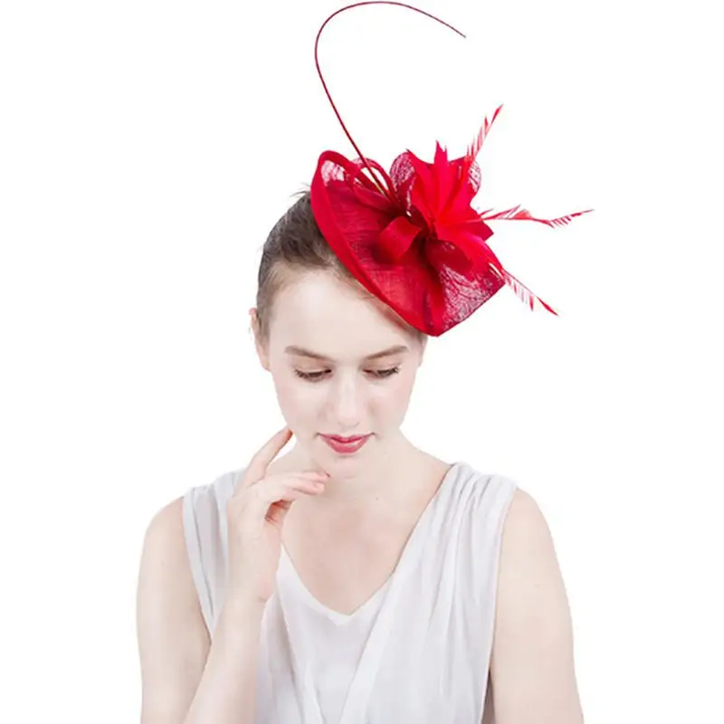 Flax Mesh Bride Headbands Purple Feather Flower Ribbon Headpiece Wedding Hair Accessories Fashion Simple Handmade Small Hats | Свадьбы и