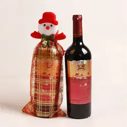 Красное вино Обложка Симпатичные снеговик лося мешочек из органзы Рождественский ужин украшения для праздничного стола Рождество