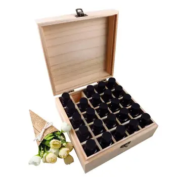 

25 Compartment Wooden Storage Box Carry Organizer Essential Oil Bottles Aromatherapy Container Metal Lock Jewelry Box
