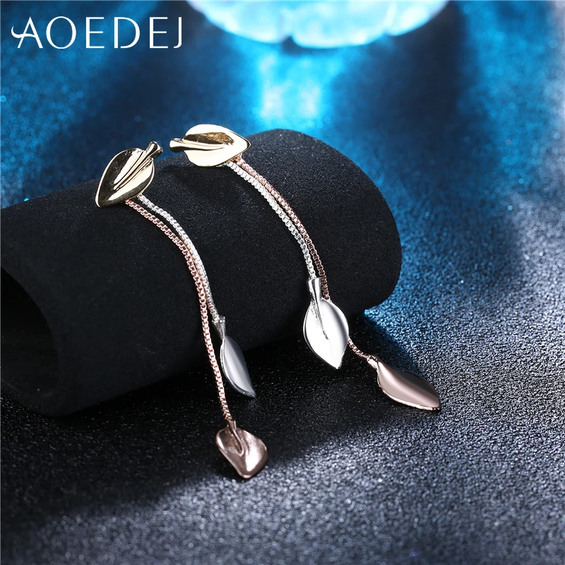 AOEDEJ розовое золото длинные серьги кисточкой с листьями и круглый Для женщин