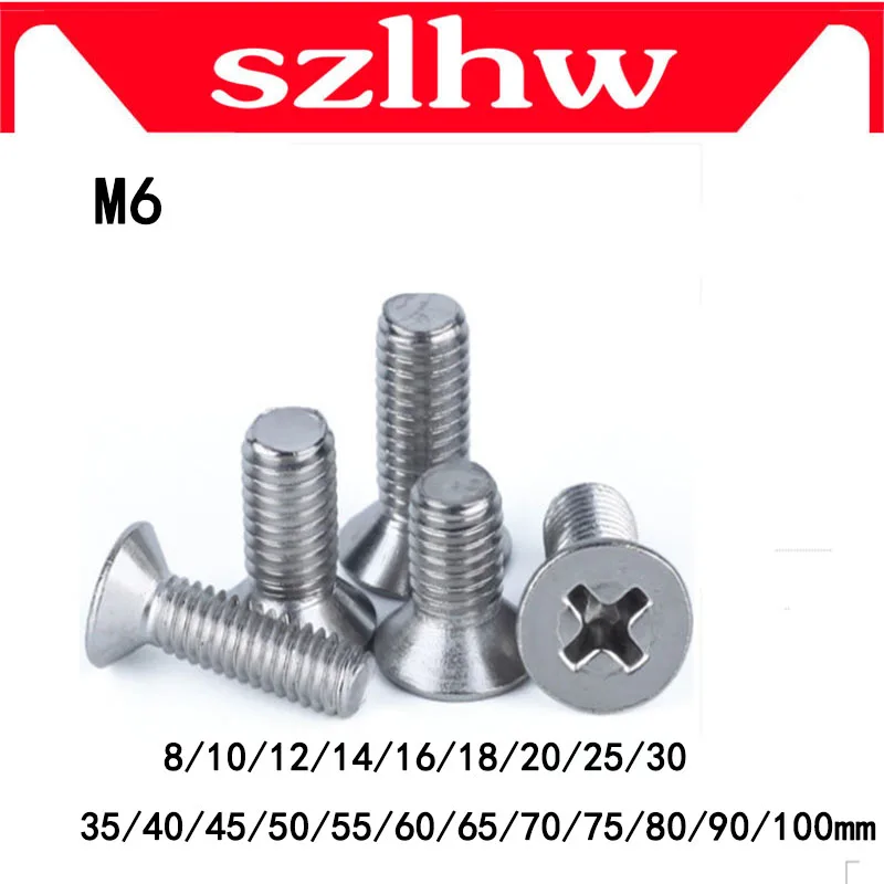 High quality M6 GB819 Metric Thread 304 Stainless Steel flat cross Countersunk head screw M6 * 8/10/12/14/16/20/25 -100 mm NEW High quality M6 GB819 Metric Thread 304 Stainless Steel flat cross Countersunk head screw M6 * 8/10/12/14/16/20/25 -100 mm NEW