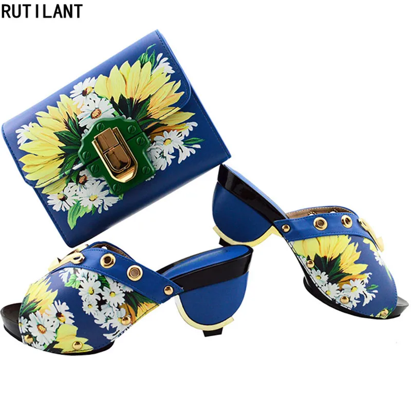 

New Arrival Italian Shoes with Matching Bags Italian In Women Nigerian Women Wedding Shoes and Bag Set Decorated with Appliques
