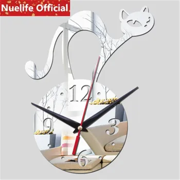 

Creative cat acrylic mirror clock stickers kids room living room bedroom office TV sofa background decorative clock stickers N4