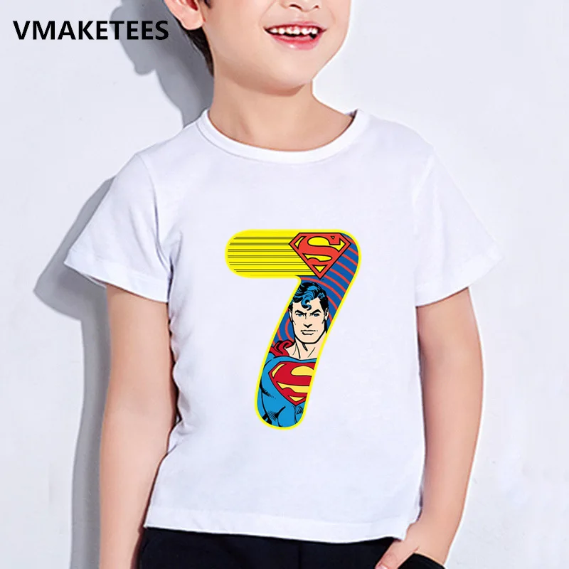 Забавная летняя футболка для мальчиков и девочек, детская футболка с принтом Супермена/Бэтмена, номер 1-9, детская одежда на день рождения, HKP2428 - Цвет: HKP2428G