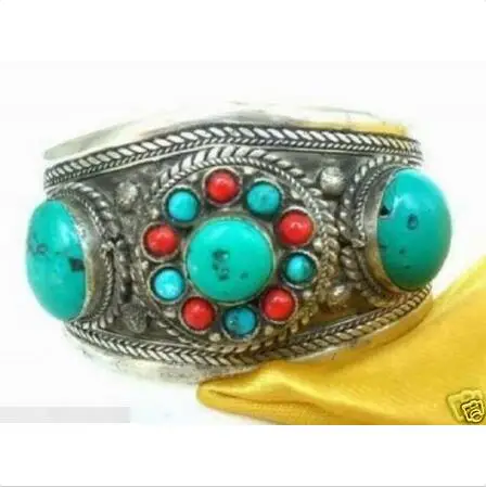 

Wholesale price 16new ^^^^Tibet Silver stone Coral Beads Cuff bracelet