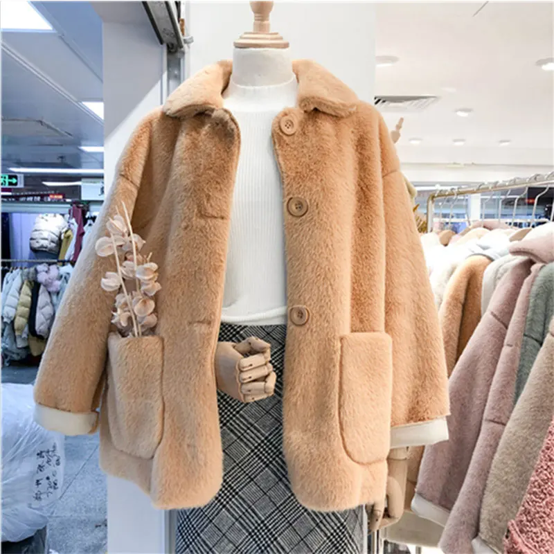 

Faux Mink Fur Jacket Autumn Winter Short Faux fur coat Women Single Breasted Double-faced Fur Coats Loose Casual Warm Outerwear