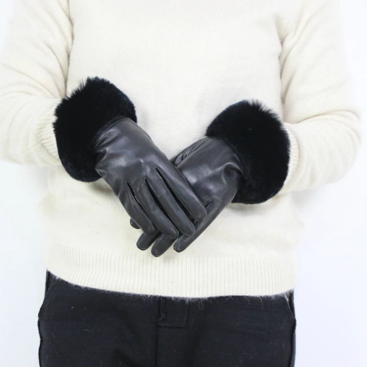 Высококачественные перчатки из натуральной кожи, женские теплые утолщенные большие варежки из меха кролика Рекс, женские зимние варежки