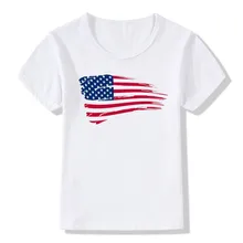 Детская футболка с американским флагом «Патриот США» Повседневная футболка для малышей Детская летняя одежда с короткими рукавами для мальчиков и девочек HKP363