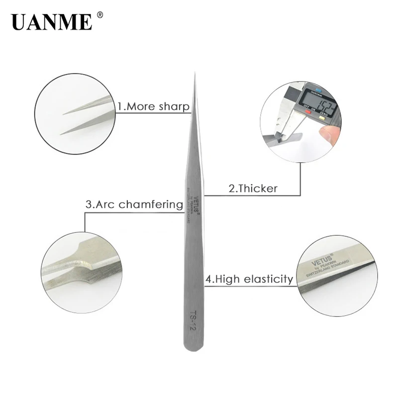 UANME натуральная Vetus ST Серия HRC 30 ультра точный нержавеющий Пинцет для наращивания ресниц норки анти-Кислотный