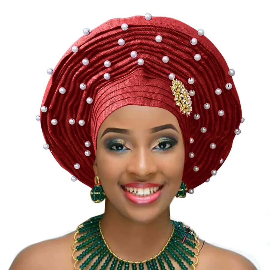 Головной убор Aso oke с бусинами aso нигерийский головной ebi Африканский gele auto
