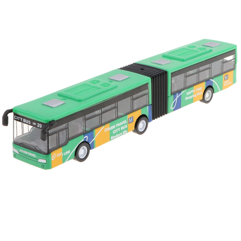 18cm Electric Toy 1/64 Pull Back Bus Car Model for Children - Green Diecast Alloy Tram Bus