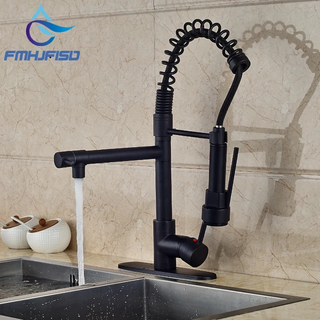 Best Price Deck Mounted Oil Rubbed Bronze Kitchen Faucet Dual Spout Sink Mixer Tap + Hole Cover Plate