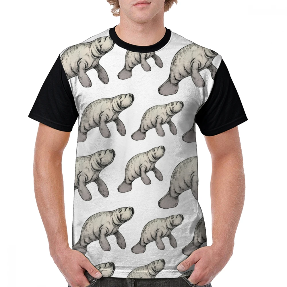 Manatee футболка Manatee вечерние футболки с короткими рукавами Мужская футболка с графическим принтом классический принт полиэстер забавная футболка 5x - Цвет: Черный