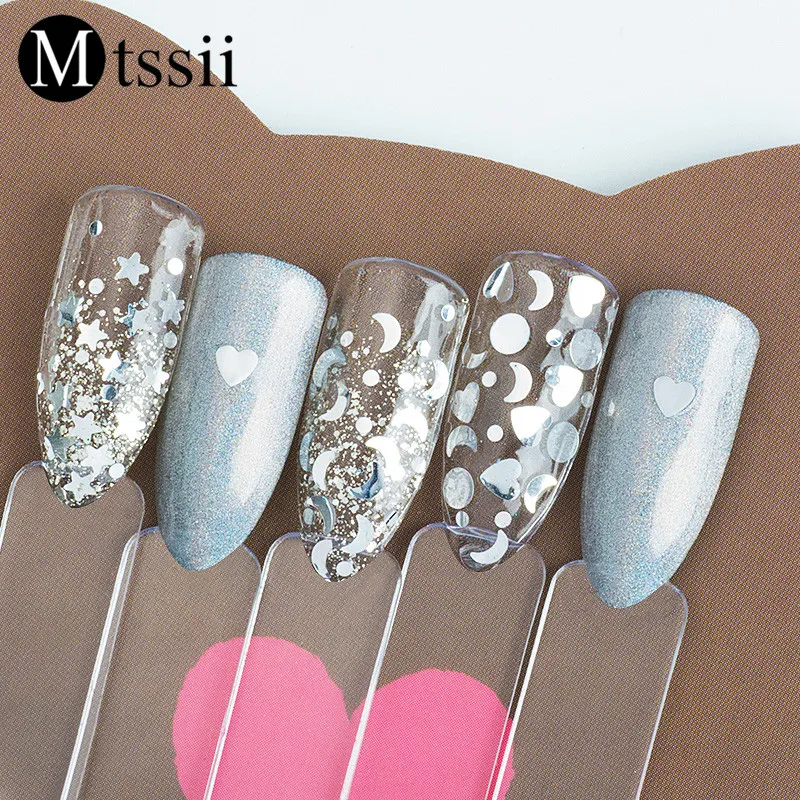 Mtssii Silver Holographic Nail Paillettes Sequins Moon Stars Heart Flakes Tips Nail Art Decoration Manicure Glitter Powder
