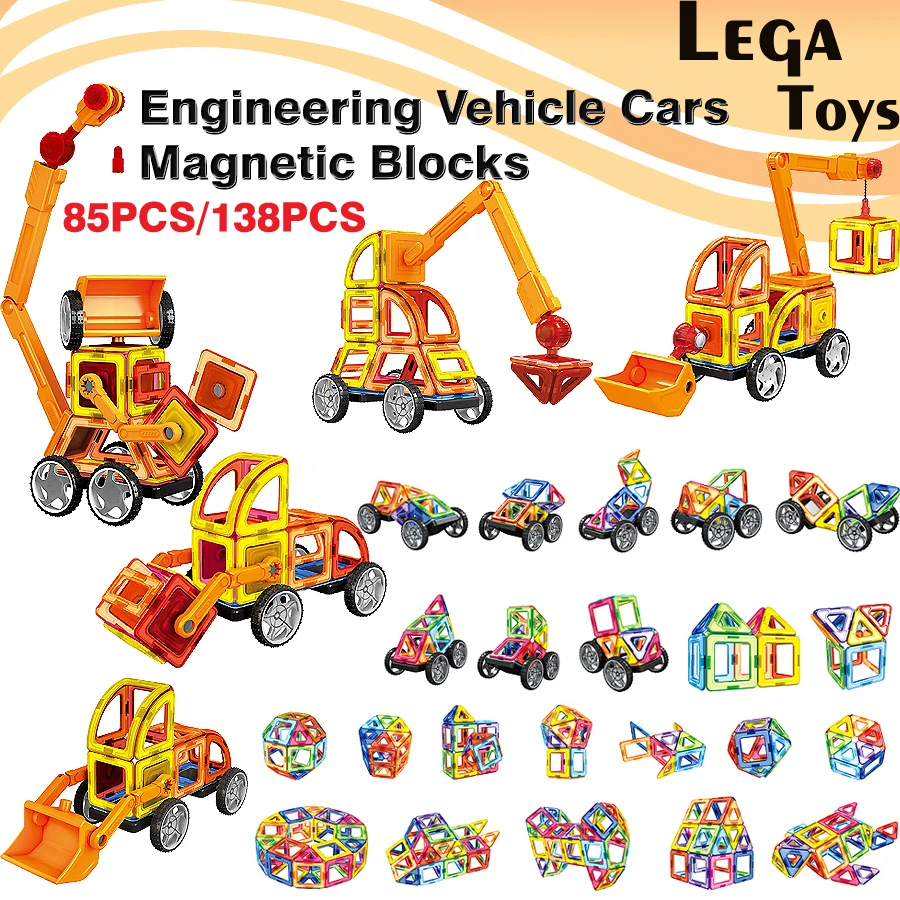 

Magnetic Designer Engineering vehicle Cars Construction Set Model Building Toys Educational Magnetic Blocks Toys 85-138PCS/SET