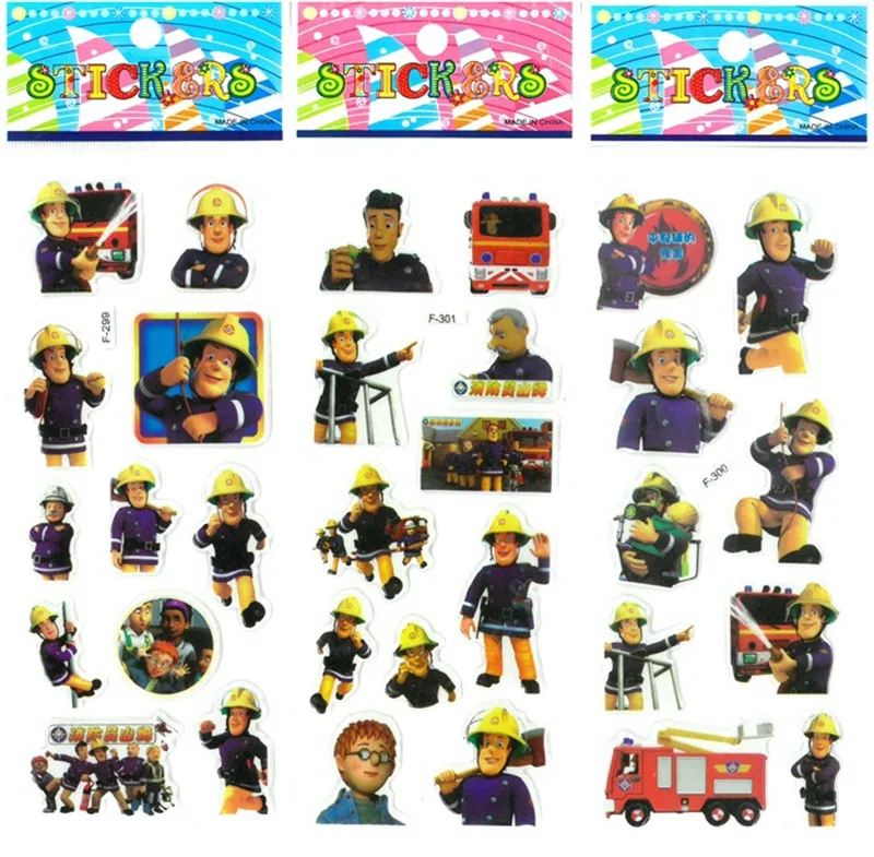

10pcs 7*17cm The fire guards Fireman Sam 3D Bubble stickers Teacher Reward Sticker Party Favors For Kids Birthday Decoration