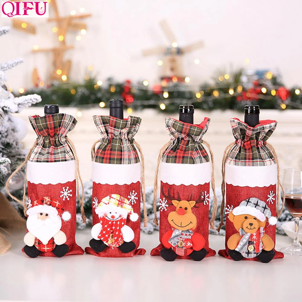 QIFU Santa Claus Wine Bottle Cover Merry Christmas Decorations for Home 2019 Christmas Ornament Navidad Natal Gift New Year 2020