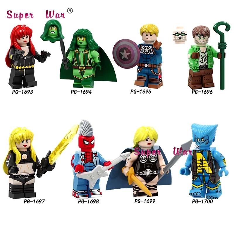 

Single Black Widow Captain America Gamora Riddler Magik Valkyrie Beast Spider-Man building blocks toys for children