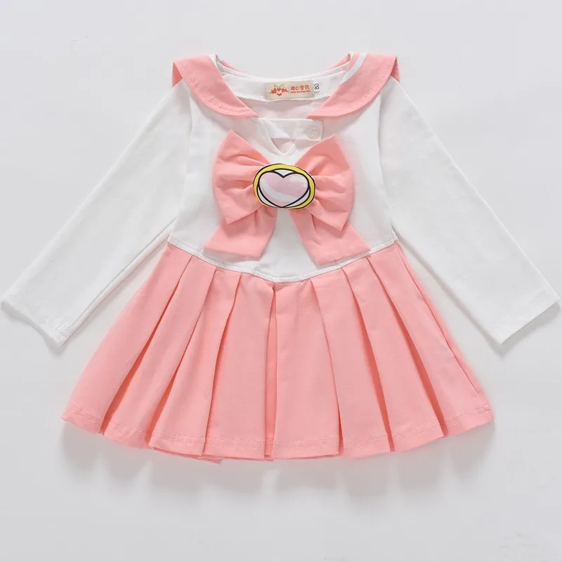 Милые детские маскарадные костюмы в стиле аниме «Сейлор Мун» для маленьких девочек, платье с бантом, кавайная униформа моряка в стиле Лолиты - Цвет: Розовый