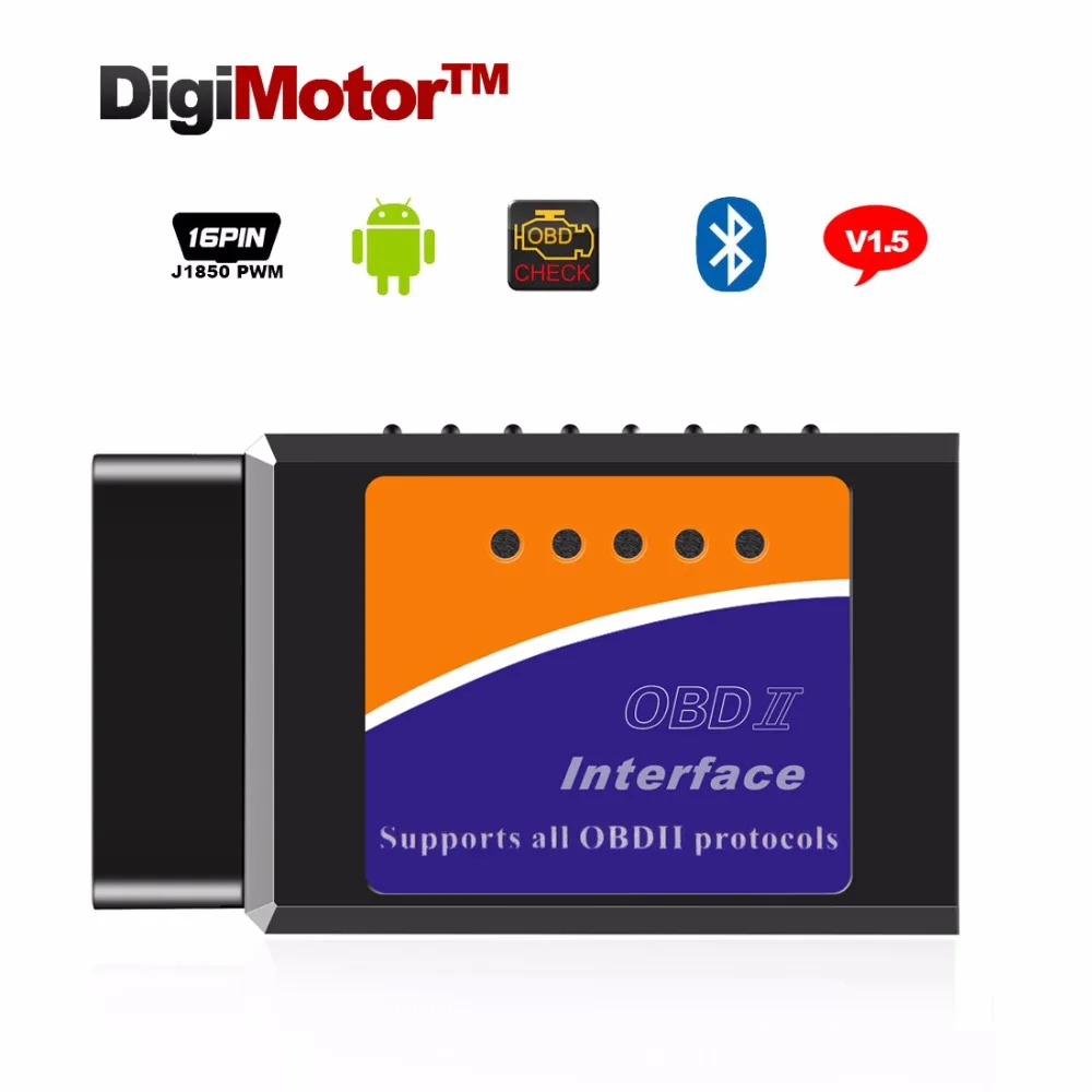 Digimotor Real ELM327 V1.5 Bluetooth OBD2 ELM 327 V 1.5 OBDII Code Reader Diagnostic Tool Mini Scanner OBD 2 Car Diagnostic-Tool mini elm327 l v1 5 obd2 bluetooth car diagnostic tool scanner interfac