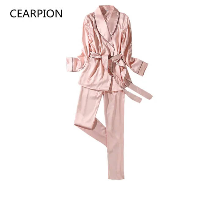 CEARPION, Женский пижамный комплект, Пижама, женская ночная рубашка, 2 шт., рубашка с длинным рукавом и штаны, пижама, нижнее белье, ночной халат, платье - Цвет: Pink