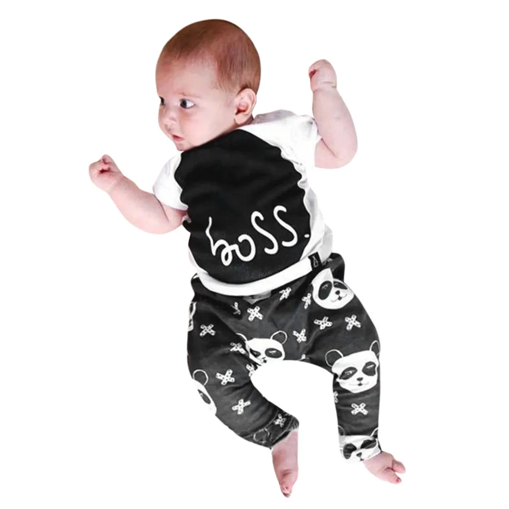 ARLONEET/топы для новорожденных мальчиков и девочек с принтом панды, футболка и штаны, комплект одежды_ Apr19