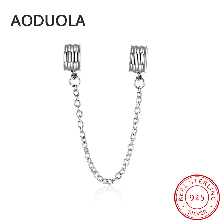 

925 Sterling Silver Safety Chain Beads Screw Thread DIY Stopper Spacer Murano dot Bead Charm Fit For Pandora Charms Bracelet