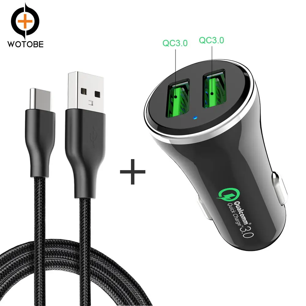 

Car Charger Quick Charge 3.0 Power 36W 3A Car Adapter with Dual QC USB Ports for iPhone X / 8 / 8 Plus USB TO Type-C cable